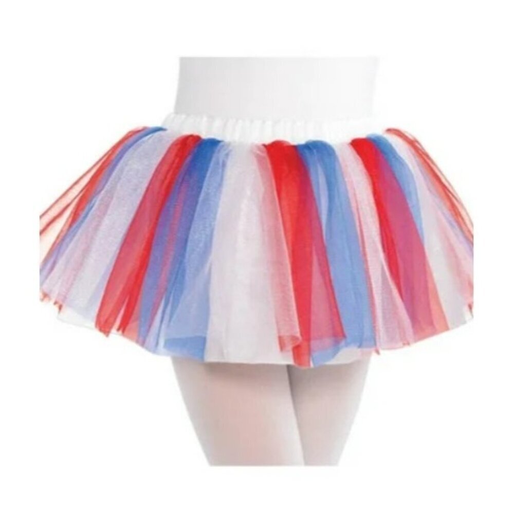 Child Size S/M Patriotic Red White Blue Americana Mesh‎ Tutu Play Halloween 427